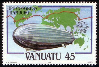 Stamp, Airship Graf Zeppelin with Overprint, Vanuatu,  , Zeppelins, Aviation
