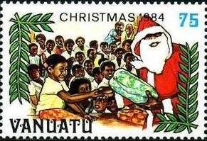 Santa Claus distributes gifts