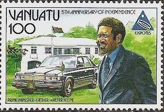 Stamp, Premierminister W. H. Lini, Vanuatu,  , Heads of State, Ships, Music
