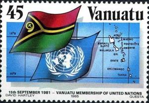 Stamp, Map of Vanuatu, Flags of Vanuatu and the UN, Vanuatu,  , Flags, Maps