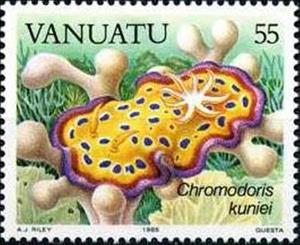 Stamp, Kuni's Nudibranch (Chromodoris kuniei), Vanuatu,  , Animals (Fauna)