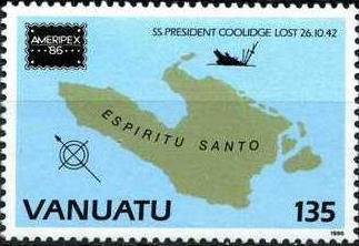 Stamp, Espiritu Santo with Shipwreck Point (1942), Vanuatu,  , Second World War, Ships