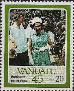 Stamp, 60th Birthday of Queen Elisabeth II., Photo of 1974, Vanuatu,  , Natural Disasters