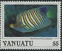 Stamp, Pyramid Butterflyfish (Hemitaurichthys polylepis), Vanuatu,  , Animals (Fauna), Fishes