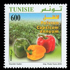 Stamp, Peppers, Tunisia,  , Crops, Agriculture, Environment Protection, Vegetables