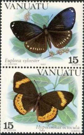 Se-tenant, Eight-Spot Butterfly (Hypolimnas octocula), Double-branded C, Vanuatu,  , Insects, Butterflies, Animals (Fauna)