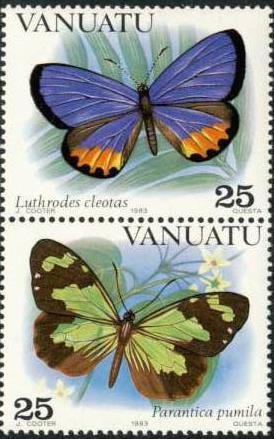 Se-tenant, Least Tiger (Parantica pumila), Lycaenid Butterfly (Luthrode, Vanuatu,  , Insects, Butterflies, Animals (Fauna)