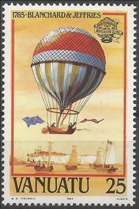 Stamp, Channel Crossing by Blanchard and Jeffries, Vanuatu,  , Aviation