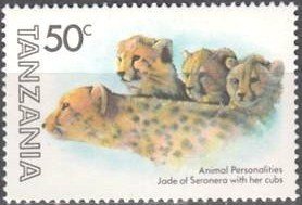 Stamp, Cheetah (Acinonyx jubatus) - Jade of Seronera with Cubs, Tanzania,  , Mammals, Cheetahs, Animals (Fauna)