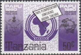 Stamp, Badge of the OAU, PAPU and UPU, Tanzania,  , Postal Unions, Conferences