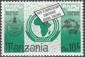 Stamp, Badge of the OAU, PAPU and UPU, Tanzania,  , Postal Unions, Conferences