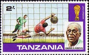 Stamp, Shot on goal and Omari S. Kidevi, Tanzania,  , Sport, Football (Soccer)