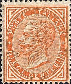 Stamp, King Victor Emanuel II by an oval, Italy,  , Heads of State, Kings