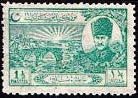 Stamp, Bridge over the Sakarya and M.Kemal Pasha, Turkey,  