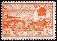 Stamp, Bridge over the Sakarya and M.Kemal Pasha, Turkey,  