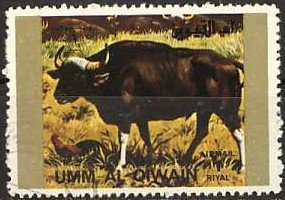 Stamp, Gaur (Bos gaurus), Umm al-Qiwain,  , Animals (Fauna)