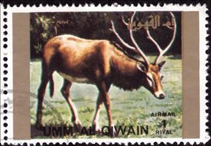 Stamp, Red Deer (Cervus elaphus), Umm al-Qiwain,  , Mammals, Animals (Fauna), Deer