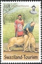 Stamp, King Mswati III, Lion (Panthera leo), Swaziland,  , Лев