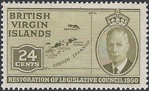 Stamp, Map of the Islands, British Virgin Islands,  