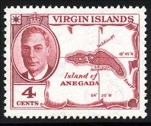 Stamp, Map, Anegada, British Virgin Islands,  