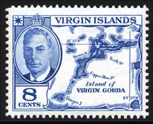 Stamp, Map, Virgin Gorda, British Virgin Islands,  