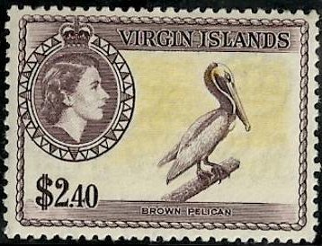 Stamp, Brown Pelican (Pelecanus occidentalis), British Virgin Islands,  , Birds, Animals (Fauna), Pelicans