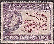Stamp, Map of Virgin Islands, British Virgin Islands,  