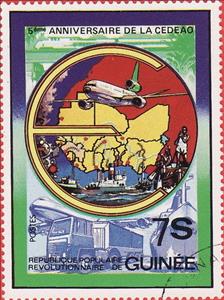 Stamp, Map of the member countries, Guinea, Social Democratic Republic,  