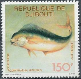 Stamp, Common Dolphinfish (Coryphaena hippurus) , Djibouti,  , Animals (Fauna), Fishes