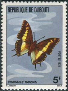 Stamp, Cream-banded Charaxes (Charaxes hansali), Djibouti,  , Butterflies