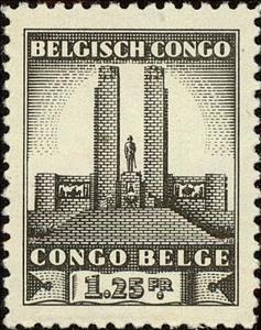 Stamp, King Alberts I memorial monument in Leopoldstad, Belgian Congo,  , Monuments