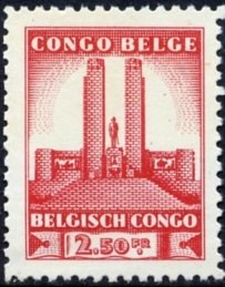Stamp, King Alberts I memorial monument in Leopoldstad, Belgian Congo,  , Monuments