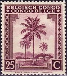 Stamp, Palm trees inscribed "Belgisch Congo Congo Belge", Belgian Congo,  , Trees, Palm-trees, Plants (Flora)