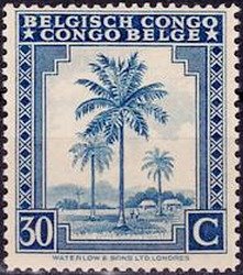 Stamp, Palm trees inscribed "Belgisch Congo Congo Belge", Belgian Congo,  , Trees, Palm-trees, Plants (Flora)