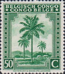 Stamp, Palm trees inscribed "Belgisch Congo Congo Belge", Belgian Congo,  , Trees, Palm-trees, Plants (Flora)