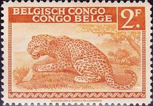 Stamp, Leopard (Panthera pardus) inscribed "Belgisch Congo Congo Be, Belgian Congo,  , Mammals, Leopards, Animals (Fauna)
