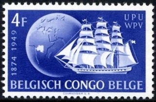 Stamp, Globe and 19th.century Full-rigged Ship, Belgian Congo,  , Ships, Globes, Sailing Ships