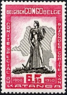 Stamp, Allegorical figure over Map of Congo & Katanga, Belgian Congo,  , Maps