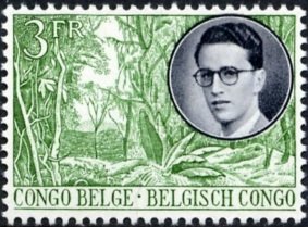 Stamp, King Boudewijn first trip to Congo inscribed "Congo Belge-Be, Belgian Congo,  , Landscapes, Kings