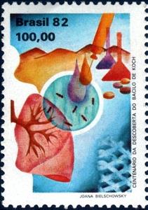Stamp, Centennial Discovery Koch Bacillus, Brazil,  , Medical Science, Medicines, Tuberculosis / TBC, Anniversaries and Jubilees