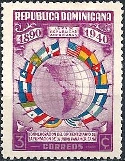 Stamp, Map of America and Flags, Dominican Republic,  , Flags, Maps