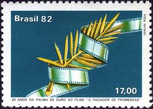 Stamp, 20 years Palma de Ouro movie "Pagador de Promessas", Brazil,  
