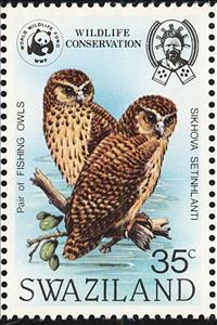 Stamp, Pel's Fishing-owl (Scotopelia peli), Swaziland,  , Birds, WWF, Birds of Prey, Owls, Animals (Fauna)