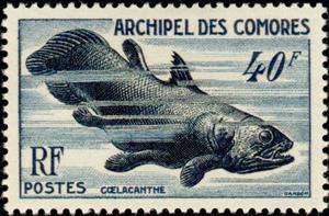 Stamp, West Indean Ocean Coelacanth (Latimeria chalumnae), Comoros,  , Animals (Fauna), Fishes