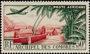 Stamp, Mutsamudu, Comoros,  , Houses, Aircrafts