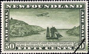 Stamp, Airplane and packet ship, Newfoundland,  