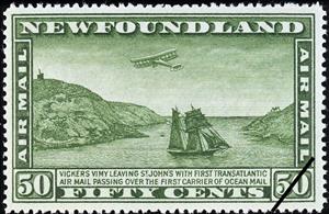Stamp, Airplane and packet ship, Newfoundland,  