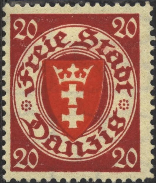 The coat of arms of Danzig in an oval frame
