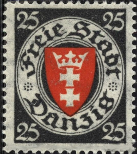 The coat of arms of Danzig in an oval frame