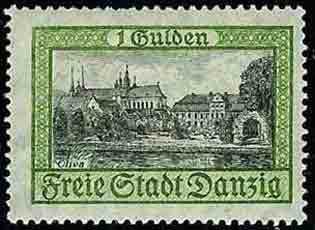 Stamp, Oliwa monastery, Free City of Danzig,  